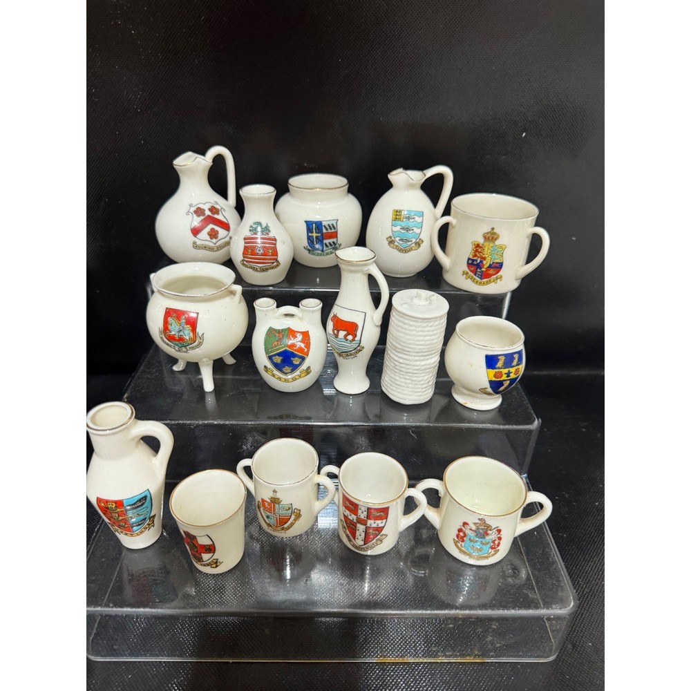 15pc W.H. Goss Miniature Crested China Collection Vintage British Souvenir Lot