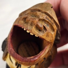 VTG ANRI Hand Carved Wooden Big Mouth Toothpick Match Holder Man Figure Folk Art
