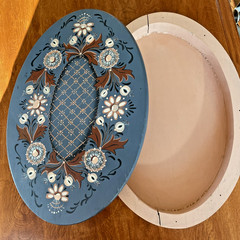 Vintage Signed 1983 Norwegian Rosemaling Large Blue Wood Hand Painted Container
