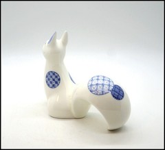 Modernist Noritake Bone China Squirrel Figurine Blue & Gold Japanese Crests 1326