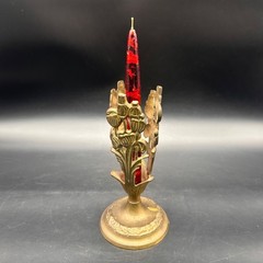 Vintage Art Nouveau Brass Candle Vase Holder Floral Decorative Ornate Display