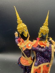 Thailand Traditional Colorful Dancing Dolls Pair Handmade Purple Wood Base 11″