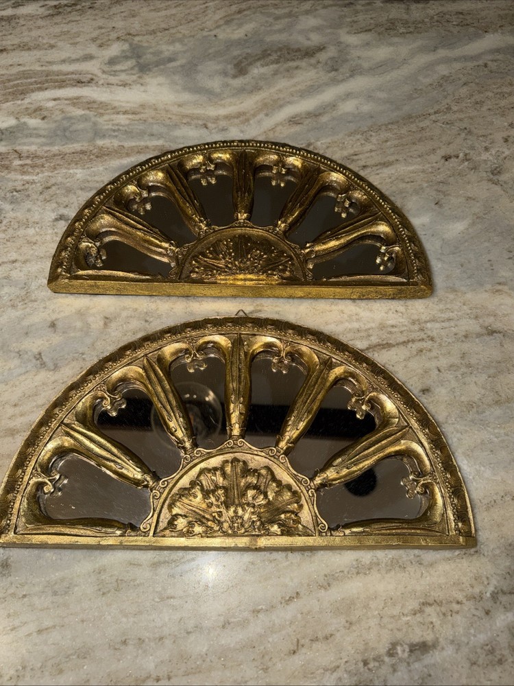 2 Gold Accent Mirrors Home Interiors Art Nouveau Regency Design Reproduction