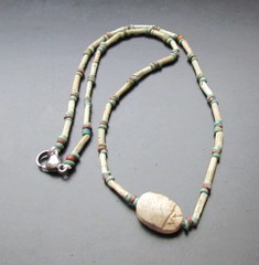 NILE Ancient Egyptian Scarab Amulet Mummy Bead Necklace ca 600 BC