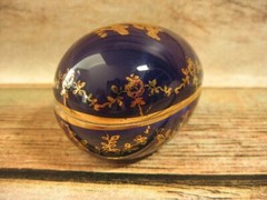 Limoges Porcelain Castel Egg Trinket Dish Colbalt Blue Gold France