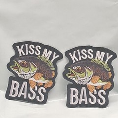 Kiss My Bass Fishing Patch Set of 2 Embroidered Iron On Funny Novelty Angler