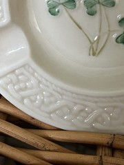 Vtg Belleek Irish Parian Porcelain Ashtray/Trinket Dish – Green Stamp 1956-1965