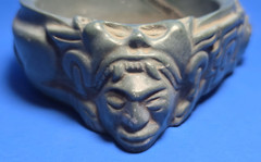 PRE COLUMBIAN AZTEC JADE OFFERING CONTAINER WITH TWO WARRIORS,EAGLE &JAGUAR