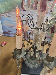 #5283 A Rare Pair Of Brass and Crystal￼ Candelabra Lamp 1800’S “WORKING”