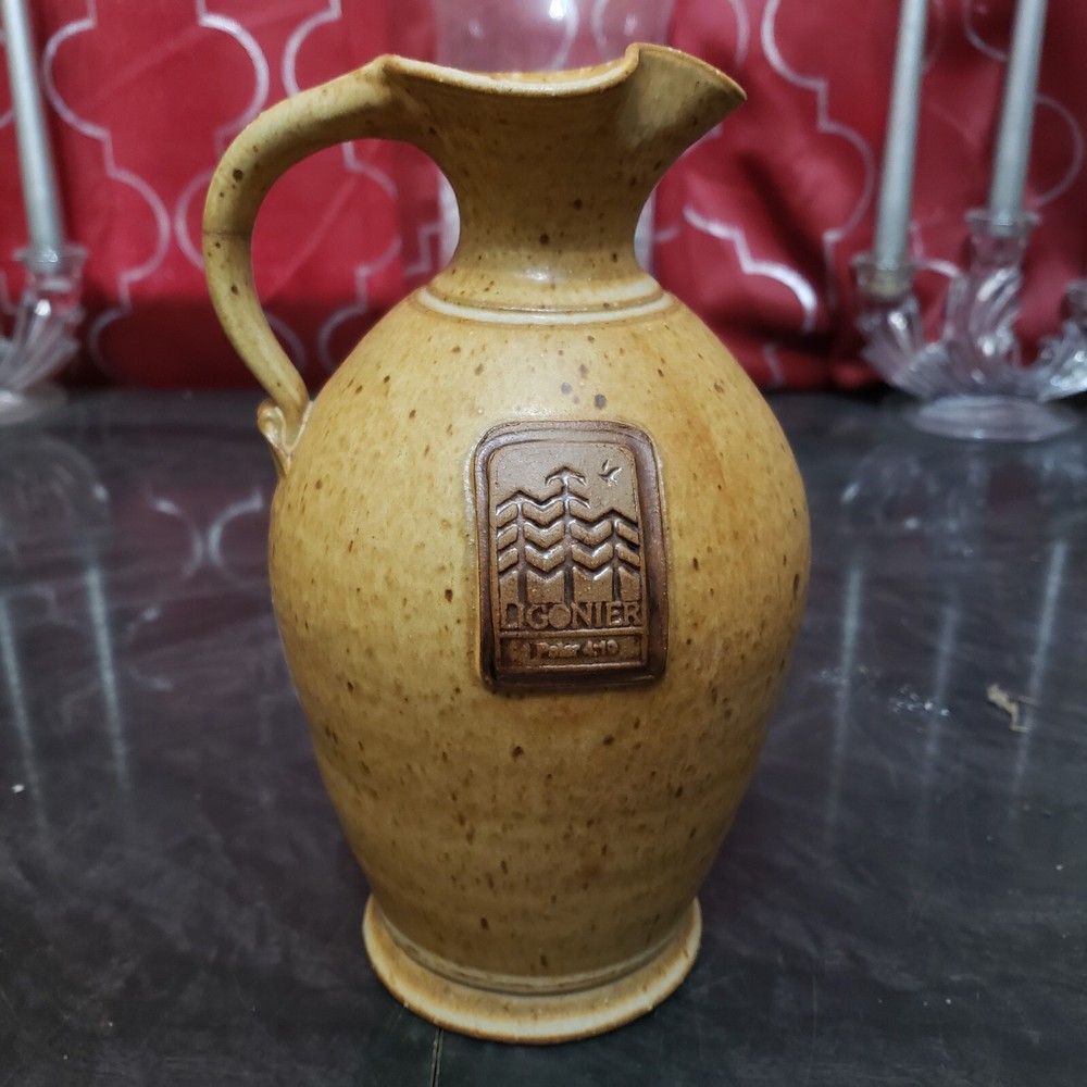 Vintage 9″ Ligonier Pitcher Pottery Vase 1 Peter 4:10 Signed Bottom (Unknown)