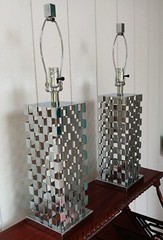 2 CHECKERBOARD chrome table lamp vtg pop mod mcm ’80s modernist art sculpture