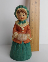 Vtg. Hand Painted Porcelain Bell Figurine 1980 Enesco Lady Dressed Old Fashion