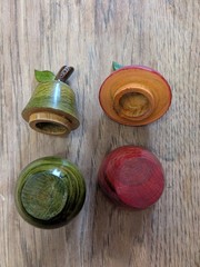 Wooden Pear & Apple Trinket Boxes – Hand Carved & Painted 4″ Tall Including Stem