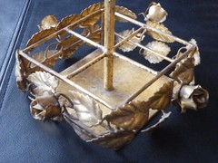 RARE VINTAGE Italy TOLE Gold Rose CENTERPIECE 4 Compart HOLDER Hollywood Regency