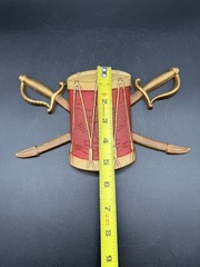 Vintage Sexton 576 USA Cast Metal Drum with Eagle Crest Crossed Swords Plaque