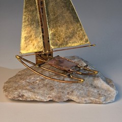 Mid-Century Modern Brass & Copper Sailboat by DeMott on Quartz
