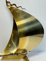 Brass Metal Sail Boat Sculpture Marble Base Nautical 8” Vintage DeMott Signed