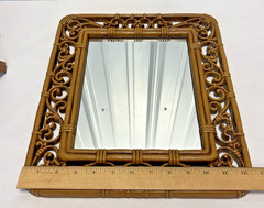 Vintage HOMCO Home Interiors Syroco Faux Wicker & Scroll Mirror Wall & 2 Shelves