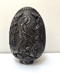 Large Vintage Greece Silver 995 Religious Egg Sculpture Icon Relief 690g