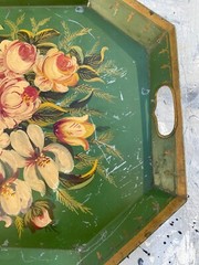 Vintage 1940’s large hand painted tole tray 26 1/4x 18 1/4 x 1,5 inches.