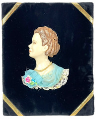 Antique Celluloid Portrait on Velvet Wall Art Unframed As Found Beautiful Woman