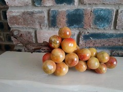 Vintage Italian Alabaster Stone Grape On Wood Stem Handpainted Display Collector