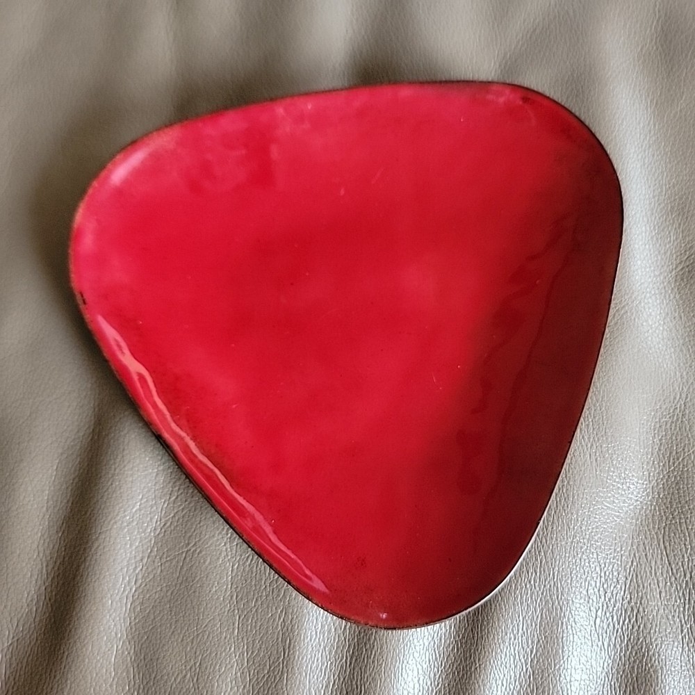 Vintage Mid Century Modern Enamel on Metal Dish Shallow Bowl Modernist Triangle