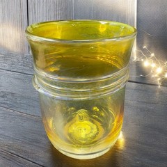1984 Hand Blown Art Glass Single Tumbler Cup Yellow Opalescent Signed Jalitha