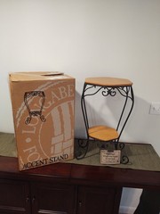 Longaberger Wrought Iron Generations Metal Stand/Table with Wood Shelves & Box