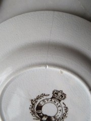 2 Vintage WHITE BROWN Transferware PLATES & TEAPOT Birds & Branches CRAZING