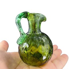 Hand Made Art Glass Green Optic Jug Miniature Pitcher Hand Blown Glass Decor VTG