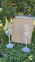Vintage Avon Lead Crystal Hummingbird Champagne Flutes Frosted Set of 2 New NOS