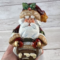 Stocking Holder Folk Art SANTA CLAUS Heavy 1.8lbs Gold Star Sleigh Free Shipping