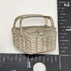 Vintage 1990s Longaberger Picnic Basket w/Handles Up Shaped Pewter Magnet