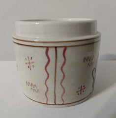 Antique handmade Pottery Greece Lion Pen holder, make up brush holder, no lid