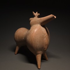 CIRCA NEAR EASTERN AMLASH ERA TERRACOTTA RHYTON VESSEL OF AN ANIMAL.