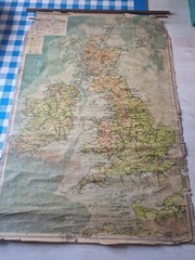 Large vintage school map of United Kingdom Great Britain, hanging canvas