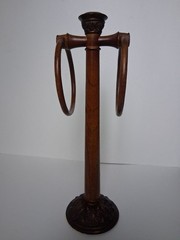 Vintage Wooden Display Stand with Double Rings — Ornate Base, 14” Tall