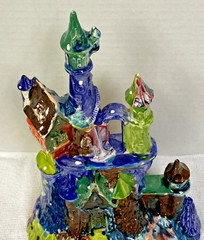 Handmade Clay Pottery Rainbow Blended Colors Aquarium Fishbowl Castle 11 1/8″