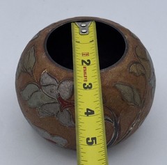 Vtg Art Nouveau Brass Cloisonne Handpainted Flowers Round Bud Vase Made In India