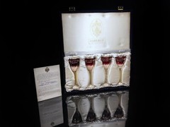 Faberge Na Zdorovye Cordial Liqueur Red Glasses NIB