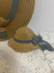 Vintage Home Interiors Burwood Blue Ribbon Bonnet Straw Hats Wall Decor Lot Of 4