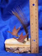 VINTAGE Brass Copper DUCKS & POND Figurine Quartz Stone Base 6″ H Demott Artisan