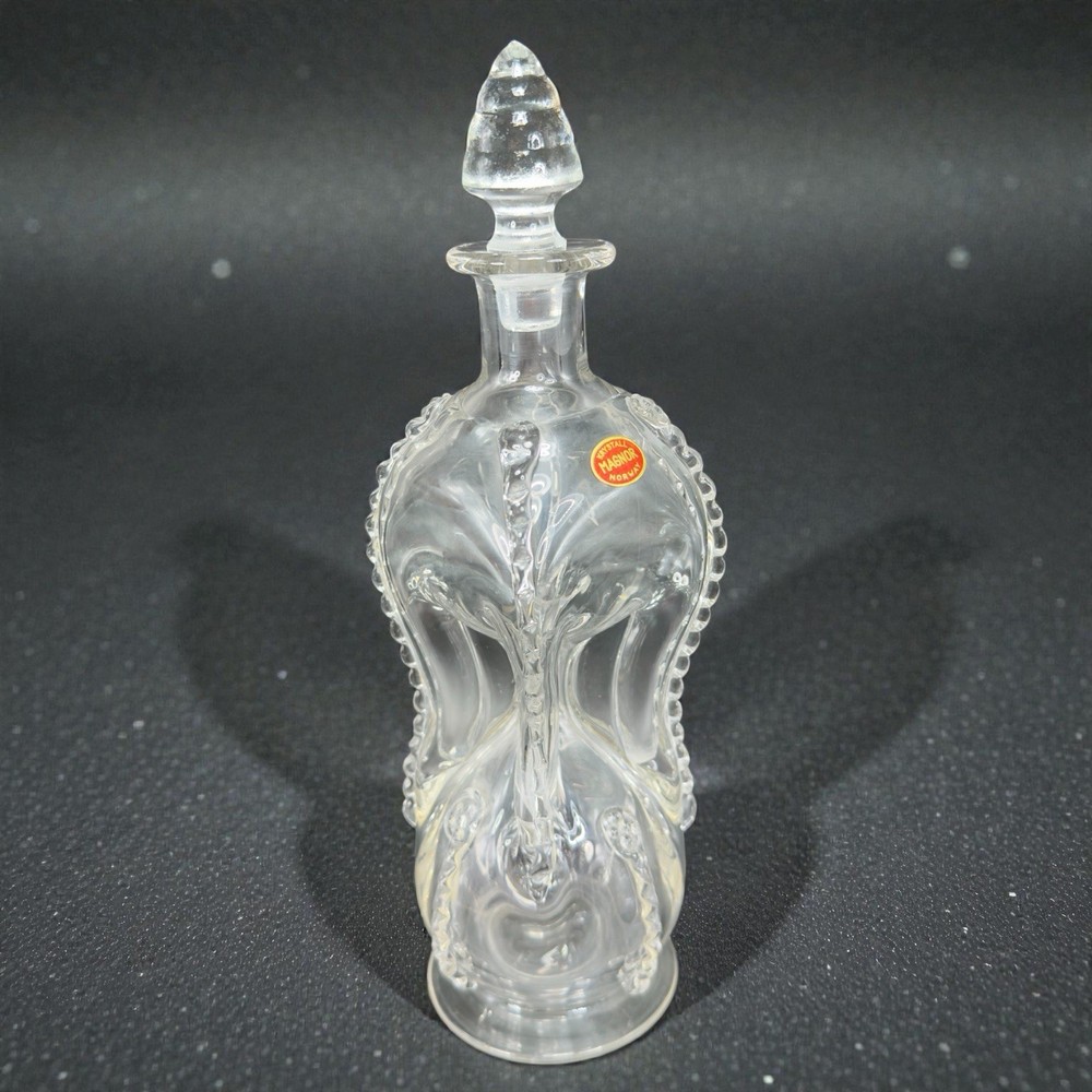 Magnor Glassverk Norway Clear Glass Decanter Vintage Container Bottle W Stopper