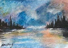 Original Watercolor ACEO Painting by Mary King – Blue Skies