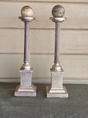Grand Tour Neoclassical Carved Water Giltwood Columns With Marble Spheres – A Pa