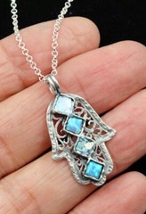 Roman Glass Hamsah Hand Sterling Silver925 Pendent Antiq Ancient Fragment 200 BC