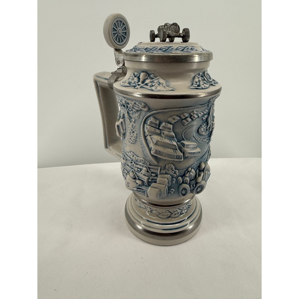Vintage Racing Car Stein Beer Mug Avon 1989 Brazil Race Car Collectible Lidded