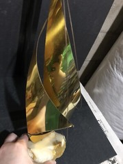 DEMOTT Signed Brass Sailboat On Onyx Base Sculpture Mid Century Modern 15” Tall