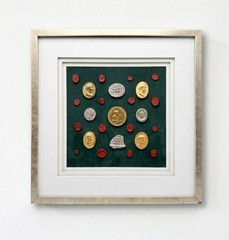 Grand Tour Neoclassical Gilded & Red Plaster Intaglio Set in Silvered Frame